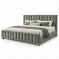 Cama de Casal Estofada em Veludo Verde-Sálvia 160 x 200 cm
