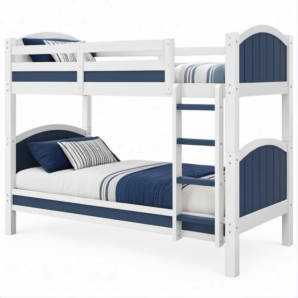 Beliche Infantil em Pinho Maciço Branco e Azul-Marinho para Colchões 90 x 200 cm