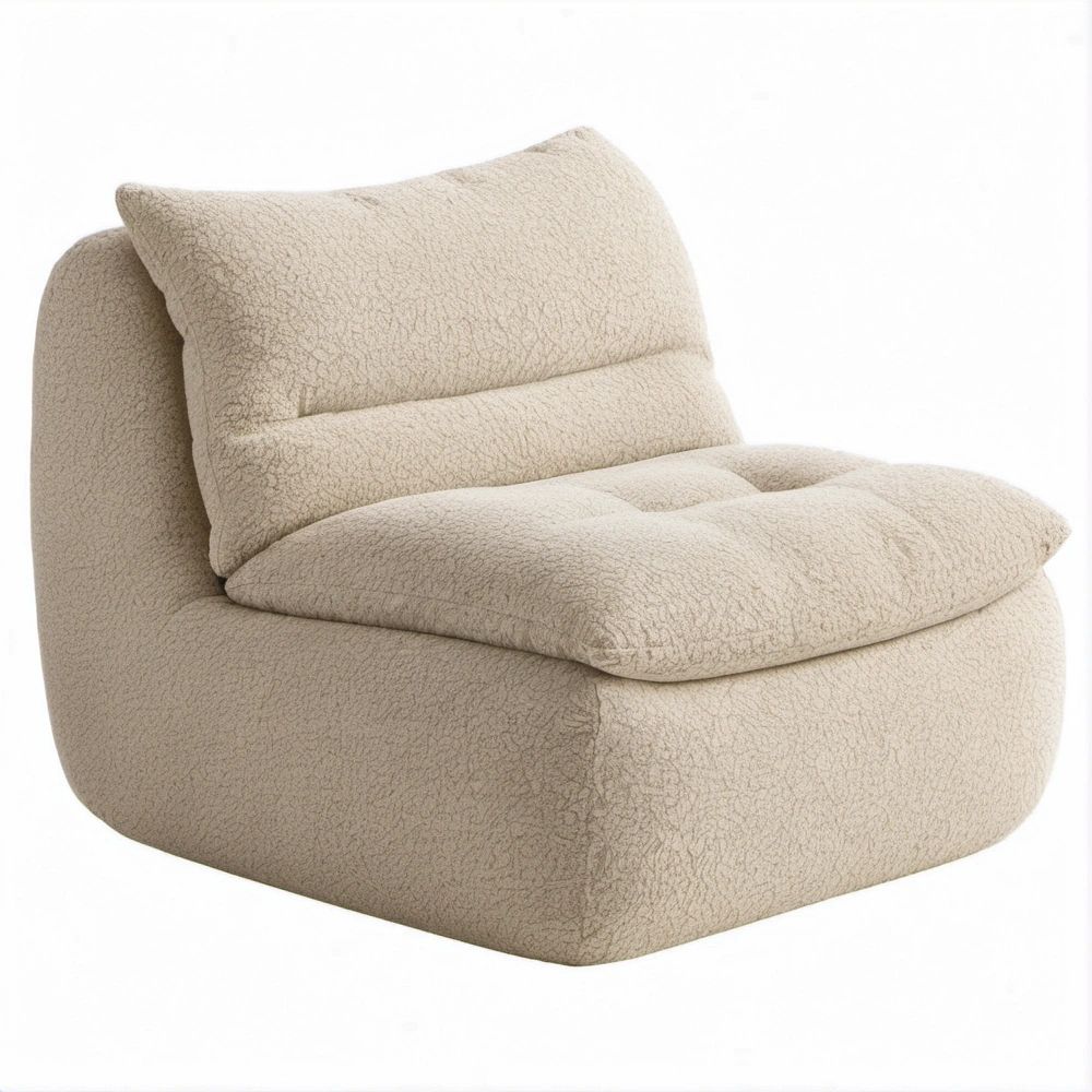 Poltrona Baixa Curva em Bouclé Bege 95 x 90 x 75 cm