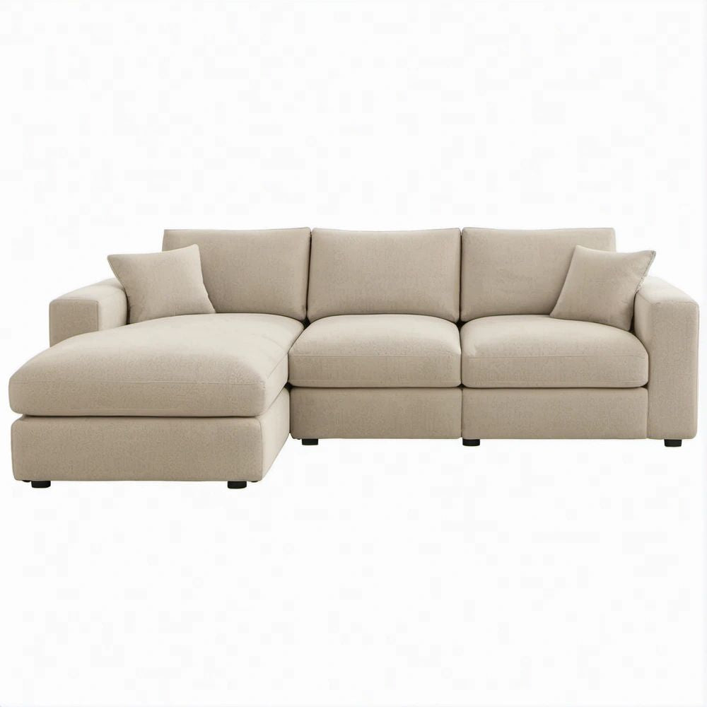 Sofá de Canto com Chaise Longue à Esquerda Bege 260 x 160 x 85 cm