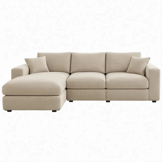 Sofá de Canto com Chaise Longue à Esquerda Bege 260 x 160 x 85 cm