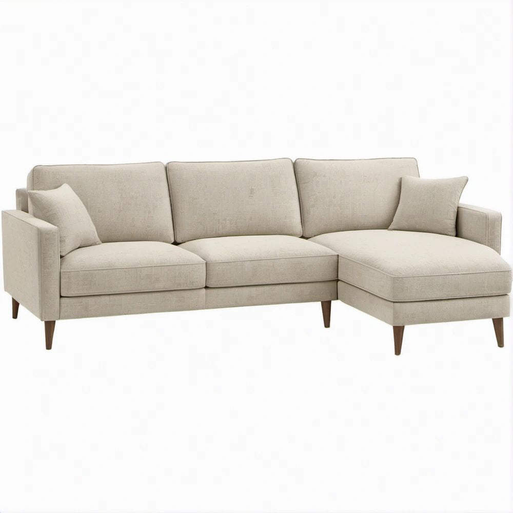 Sofá de 3 Lugares com Chaise Longue à Direita Bege, 260 x 160 x 85 cm