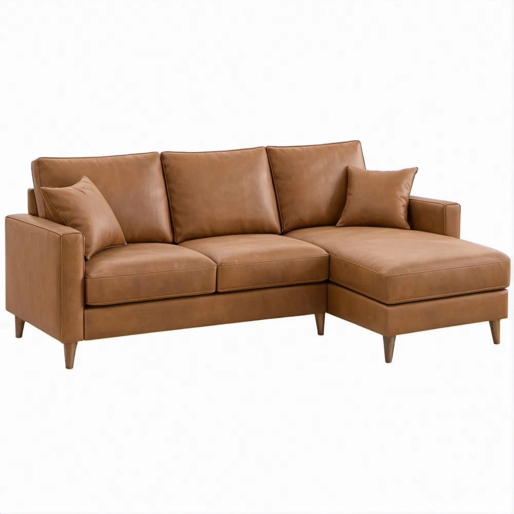 Sofá de 3 Lugares com Chaise Longue à Direita em Pele Sintética PU Castanho-Conhaque 230 x 150 x 85 cm