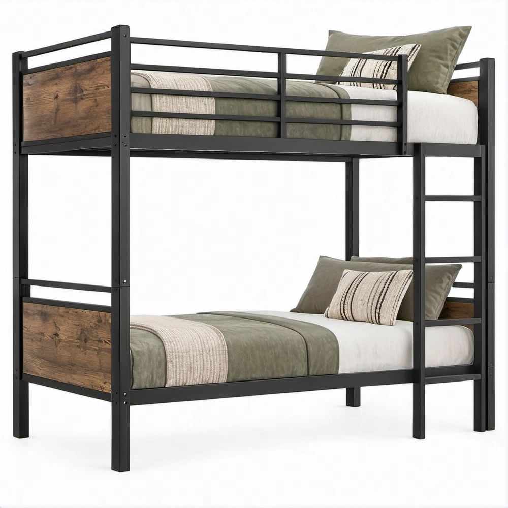 Beliche em Aço e MDF Preto e Castanho para Colchões 90 x 190 cm, 198 x 99 x 165 cm