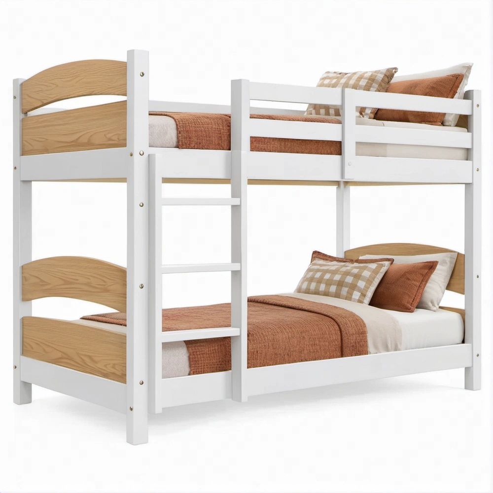 Beliche infantil em pinho maciço branco e natural para colchões de 90 x 190 cm, 198 x 102 x 160 cm