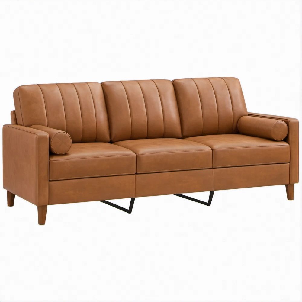 Sofá de 3 Lugares em Couro Sintético PU Castanho 210 x 90 x 88 cm