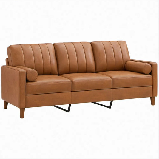 Sofá de 3 Lugares em Couro Sintético PU Castanho 210 x 90 x 88 cm