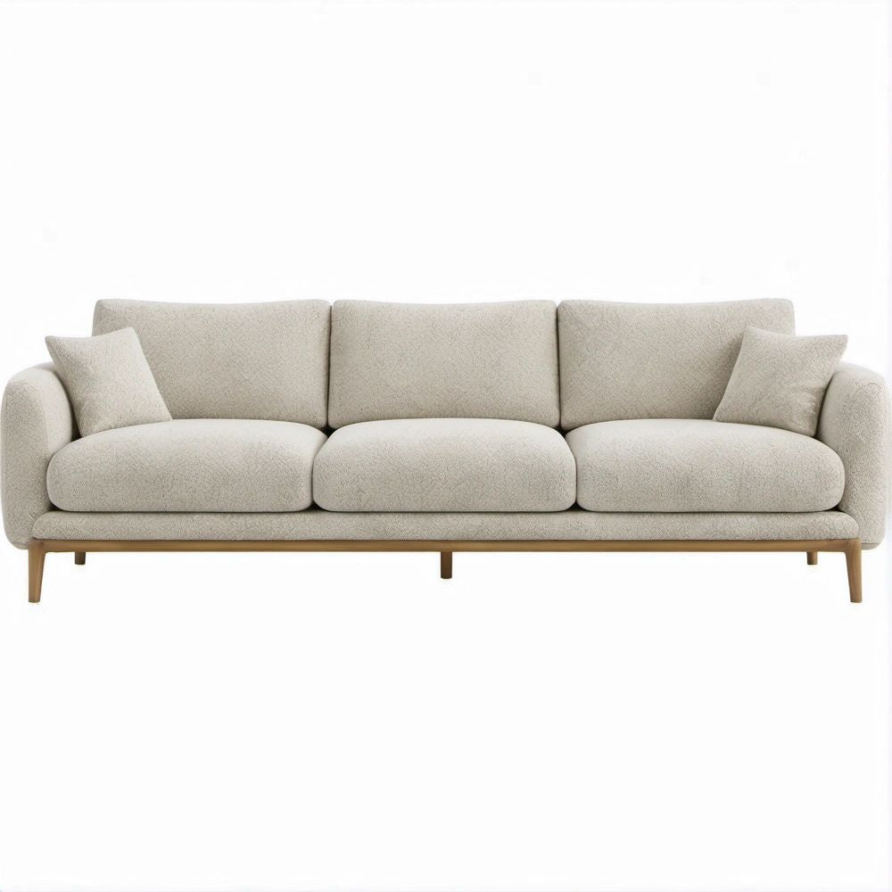 Sofá de 3 Lugares Bege em Bouclé com Pés em Madeira Maciça, 230 x 92 x 84 cm