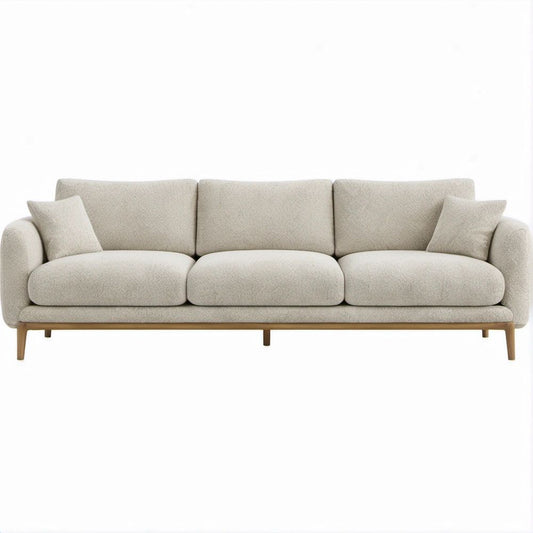 Sofá de 3 Lugares Bege em Bouclé com Pés em Madeira Maciça, 230 x 92 x 84 cm