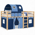 Cama Infantil Elevada em Pinho Maciço Azul-Escuro e Azul-Claro 90 x 200 cm