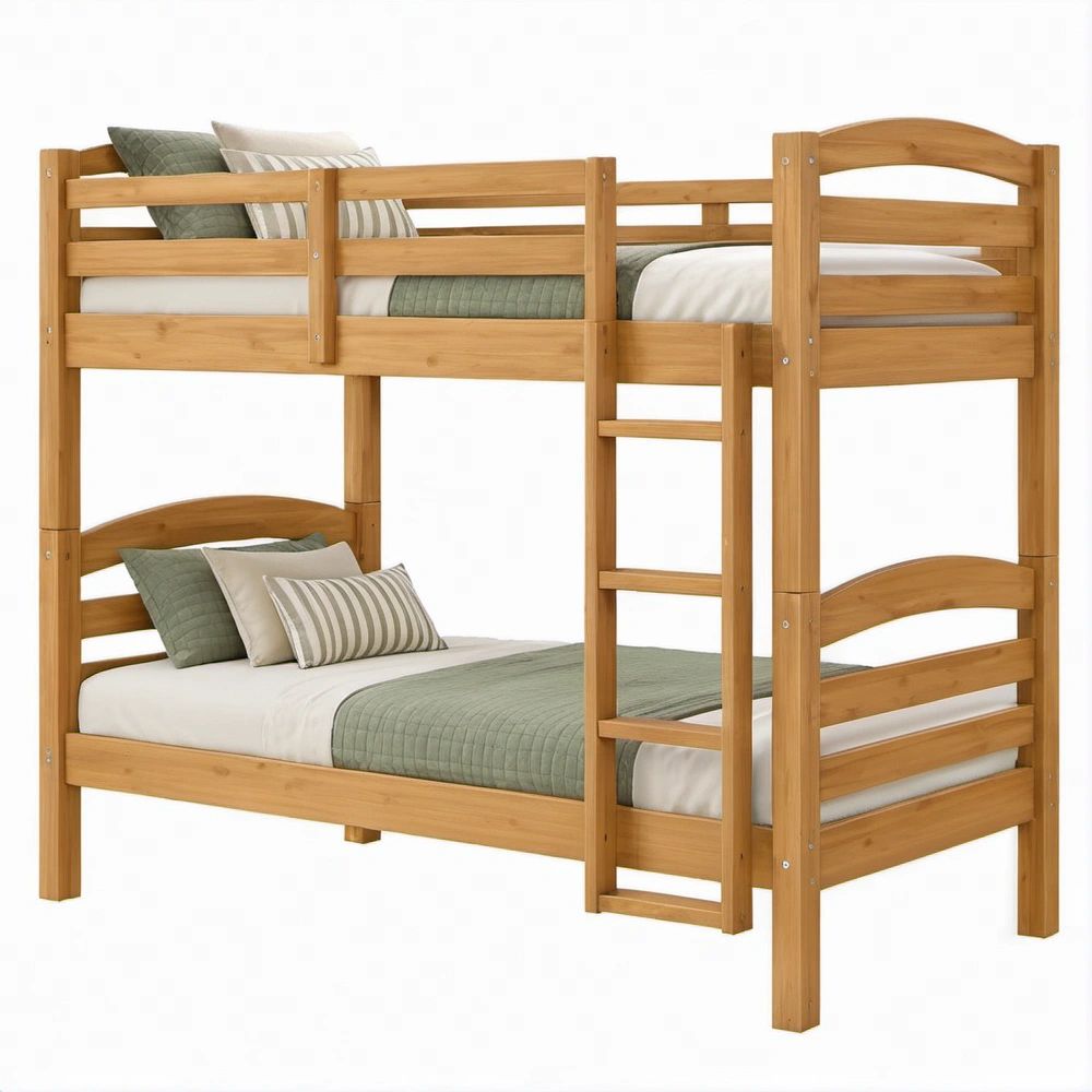 Beliche em Pinheiro Maciço com Escada Reta para Colchões 90 x 190 cm, Castanho Mel, 208 x 98 x 170 cm