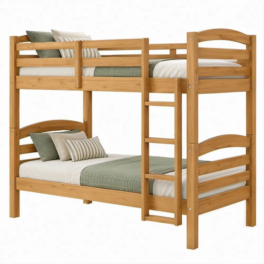 Beliche em Pinheiro Maciço com Escada Reta para Colchões 90 x 190 cm, Castanho Mel, 208 x 98 x 170 cm