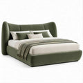 Cama de Casal Estofada em Veludo Verde-oliva para Colchão 160 x 200 cm